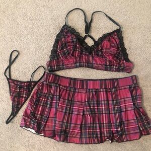Women’s 3x, XXXL Plaid Lingerie Set Lace Trim, Pink & Black school girl NEW